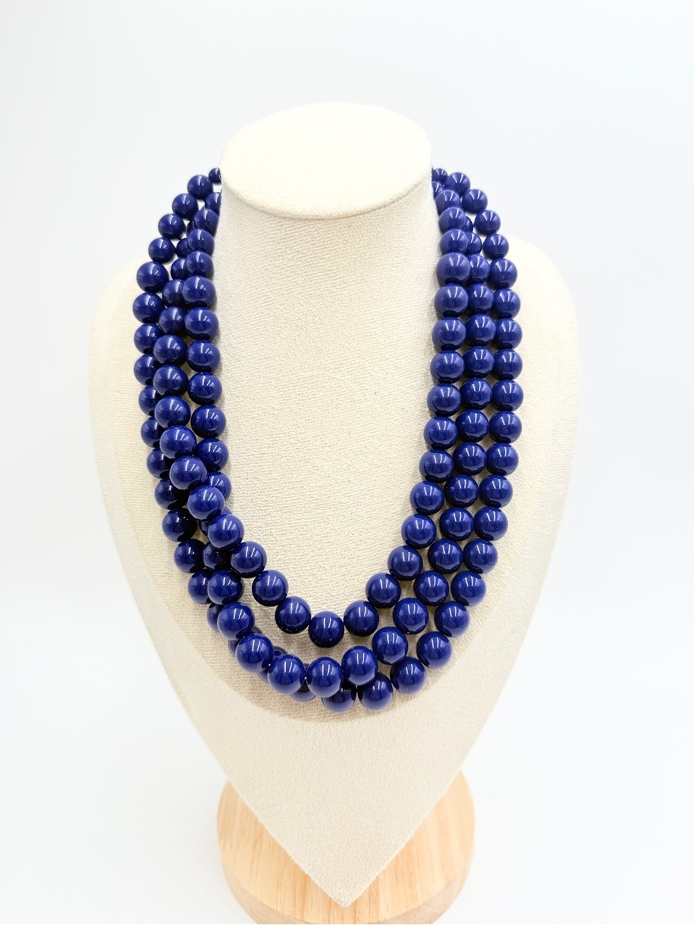 Vintage Cobalt Blue Triple Strand Beaded Statement Necklace